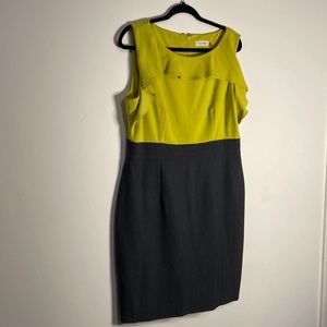 Calvin Klein size 14 sleeveless dress with neon green and gray bottom Lined